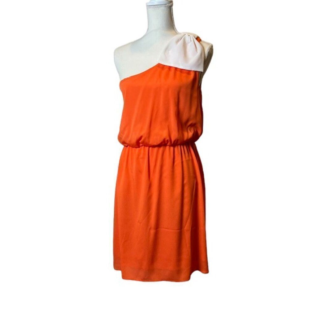 Pixi + Ivy Women's One Shoulder Bow Dress Orange with Size Medium